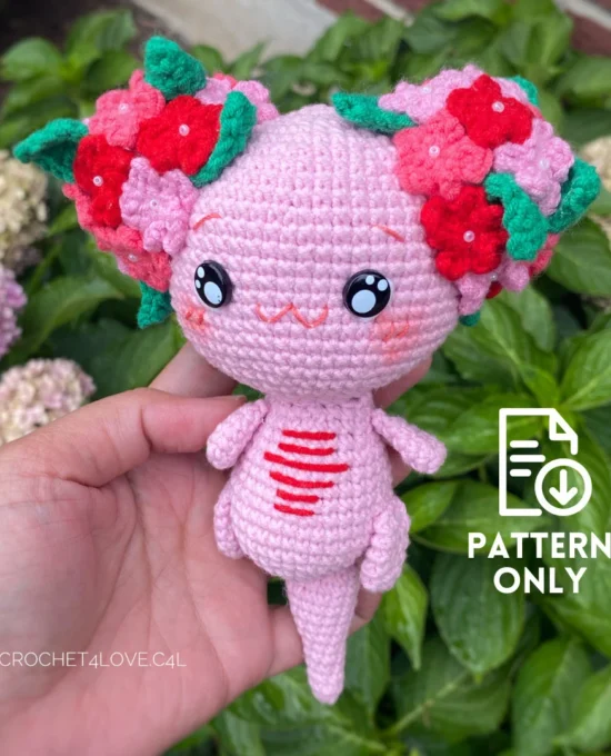 PDF Pattern – Set 3 Crochet Flower Buns Axolotl Amigurumi